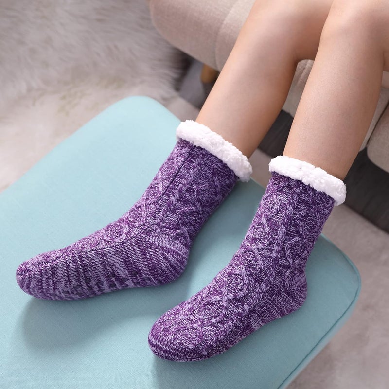 LINEMIN Womens Slipper Socks Winter Warm Fleece Lined Socks Cozy Soft Thick Fuzzy Non Slip Indoor Christmas Socks - Image 5